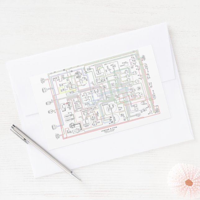 E Type Jag, Wiring Diagram.  Rectangular Sticker (Envelope)