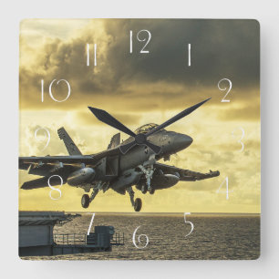 Ea18g growler fighter jet launching off carrier square wall clock