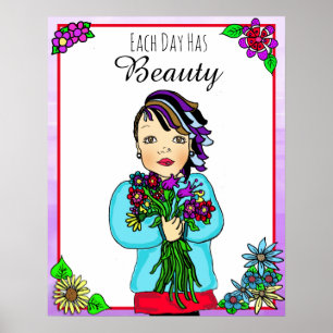 Each Day has Beauty Folk Art Hand Drawn Punk Girl Poster