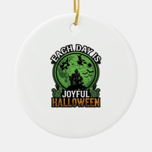 Each Day Joyful Halloween Haunted House Witch Cat Ceramic Tree Decoration