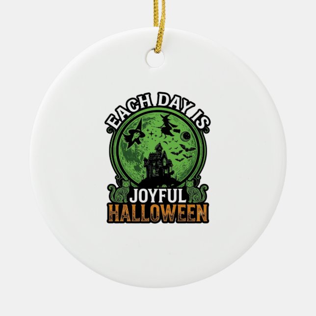 Each Day Joyful Halloween Haunted House Witch Cat  Ceramic Tree Decoration (Front)