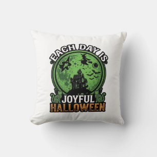 Each Day Joyful Halloween Haunted House Witch Cat Cushion
