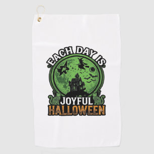 Each Day Joyful Halloween Haunted House Witch Cat Golf Towel