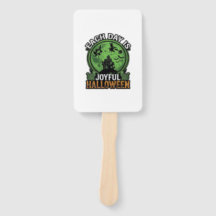 Each Day Joyful Halloween Haunted House Witch Cat Hand Fan