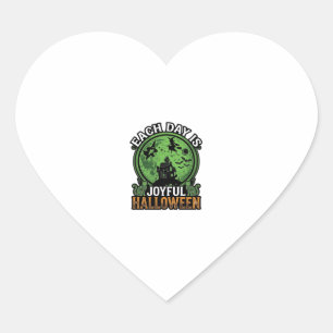 Each Day Joyful Halloween Haunted House Witch Cat Heart Sticker