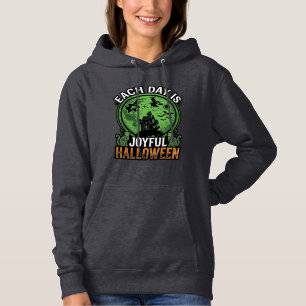 Each Day Joyful Halloween Haunted House Witch Cat Hoodie