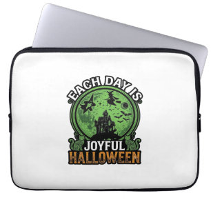 Each Day Joyful Halloween Haunted House Witch Cat Laptop Sleeve
