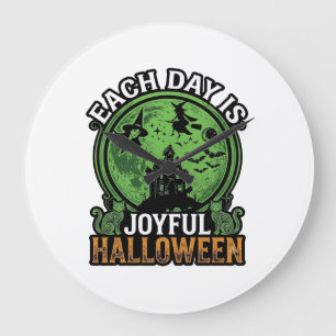 Each Day Joyful Halloween Haunted House Witch Cat Large Clock