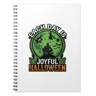 Each Day Joyful Halloween Haunted House Witch Cat Notebook