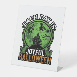 Each Day Joyful Halloween Haunted House Witch Cat Pedestal Sign