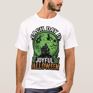 Each Day Joyful Halloween Haunted House Witch Cat T-Shirt