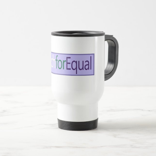 EachforEqual Hashtag International Women's Day Travel Mug (Front Right)