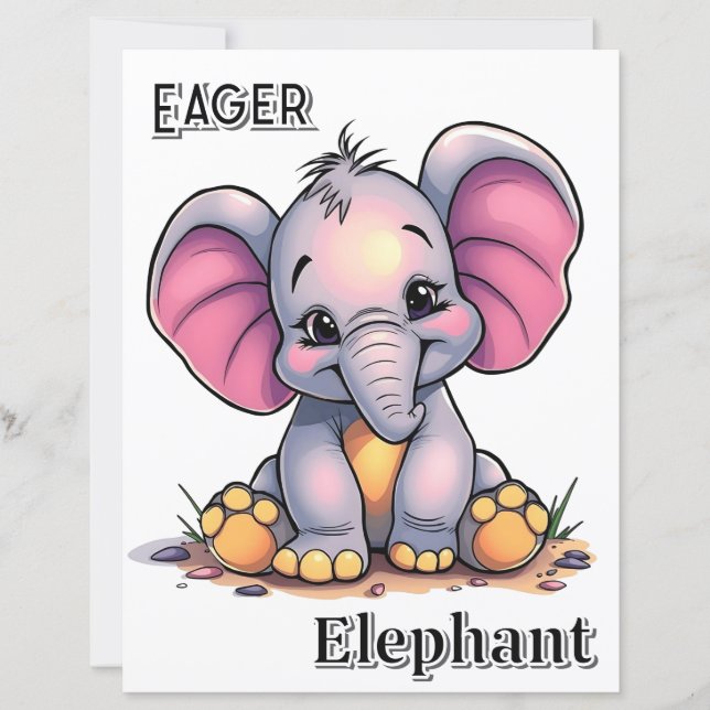 Eager Elephant  | Cute Cartoon Kid's Nursery Art (Front)