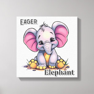 Eager Elephant    Cute Cartoon Kid's Nursery Art Canvas Print