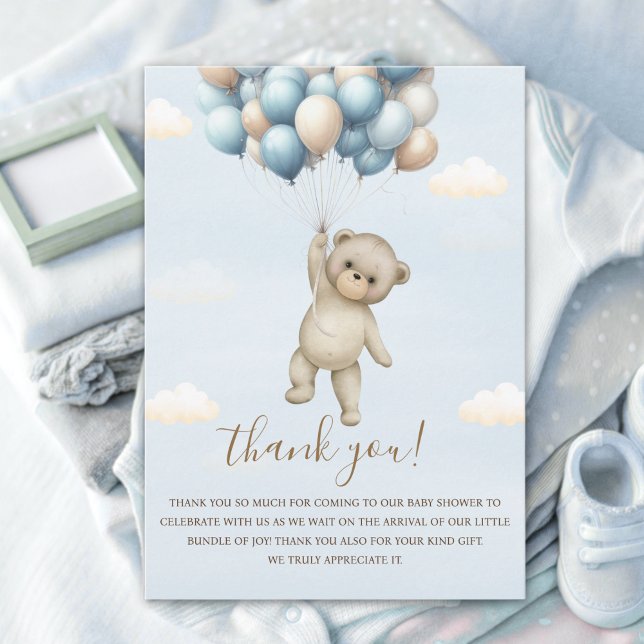Eagerly Awaiting Baby Boy Bear Shower Thank You Card (Creator Uploaded)