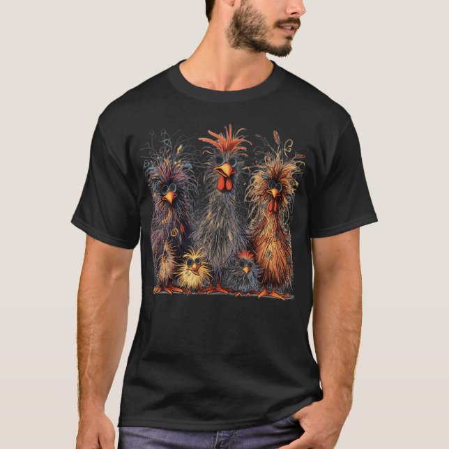 Eagerlys Colourful Funny Chicken Art T-Shirt (Front)