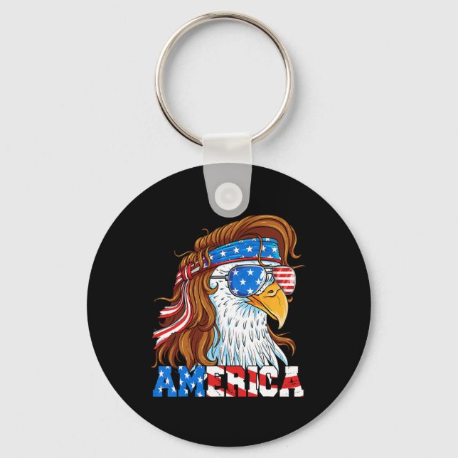 Eagle 4th Of July Mullet American Flag Usa Patriot Key Ring (Front)