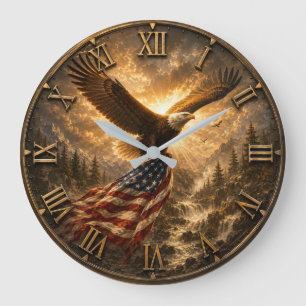 Eagle American Flag Patriotic Rustic Large Clock