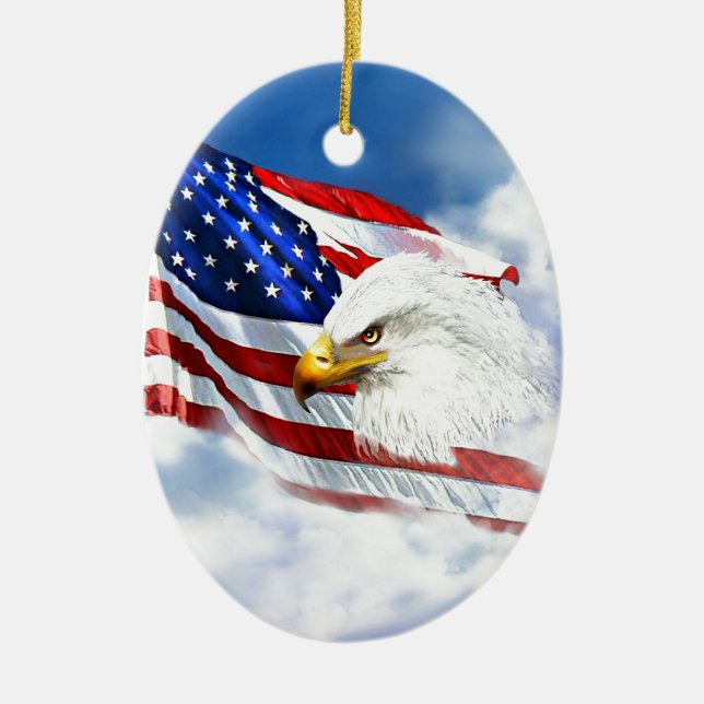 Eagle and American Flag Ceramic Tree Decoration (Front)