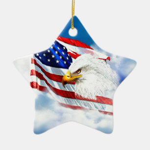 Eagle and American Flag Ceramic Tree Decoration