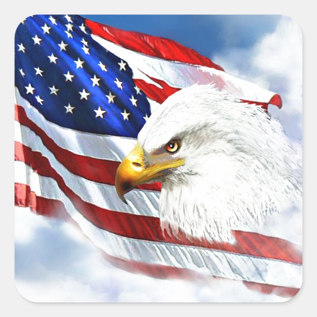 Eagle and American Flag Square Sticker (Front)