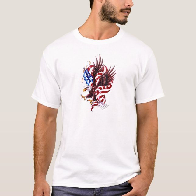Eagle and American Flag Tattoo Illustration Style T-Shirt (Front)