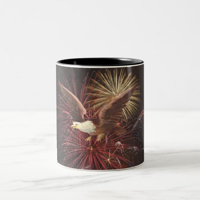 Eagle and Fireworks Two-Tone Coffee Mug (Center)