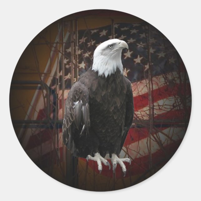 Eagle and Flag Distressed Round Stickers (Front)