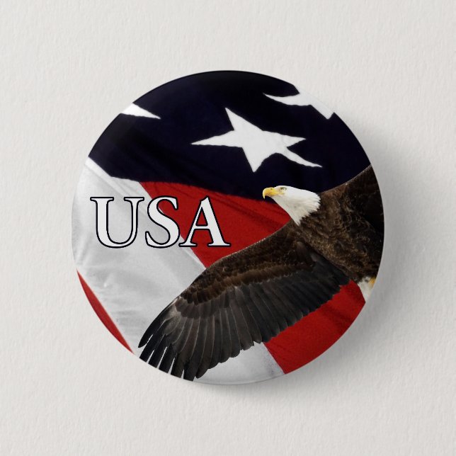 Eagle and Flag USA 6 Cm Round Badge (Front)