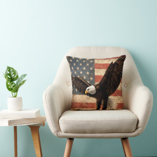 Eagle and U.S. American Flag Pillow