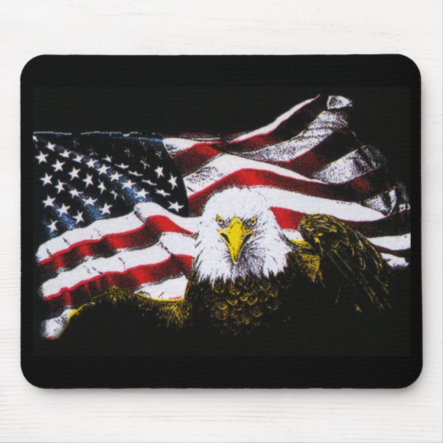 Eagle And USA Flag - Black Mouse Mat (Front)