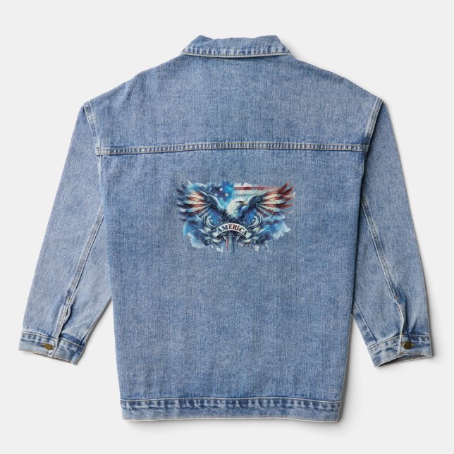 Eagle and USA flag.Patriotic. Denim Jacket (Back)
