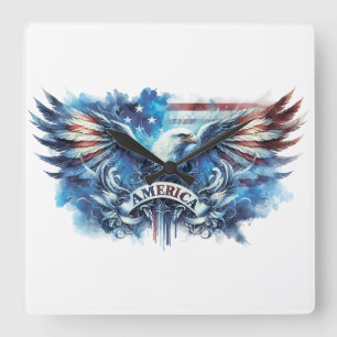 Eagle and USA flag.Patriotic. Square Wall Clock