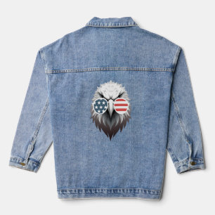 Eagle Art with American Flag Sunglasses Denim Jacket