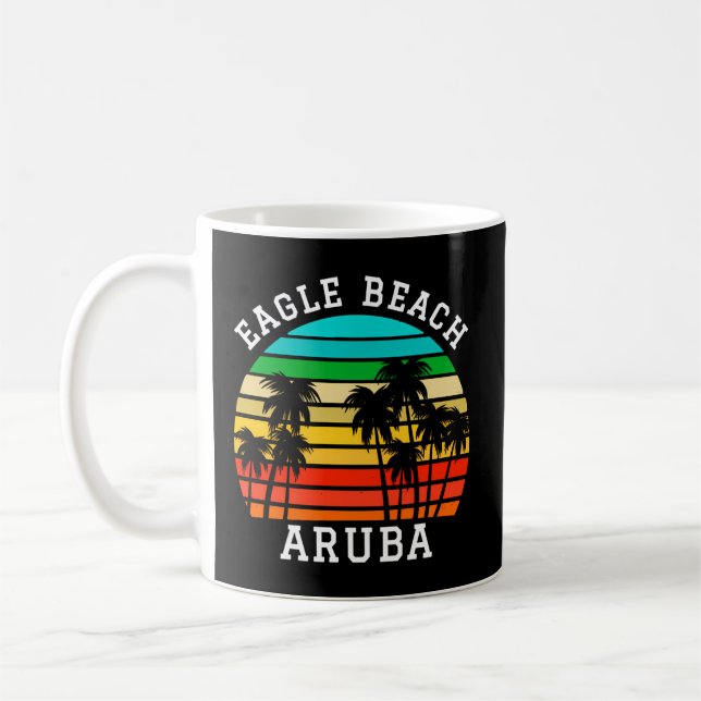 Eagle Beach Aruba Family Vacation Sunset Palm Tree Coffee Mug (Left)