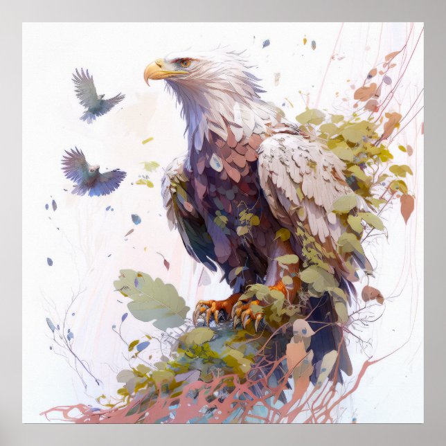 Eagle Bird Portrait Animal Painting Wildlife Free Poster (Front)