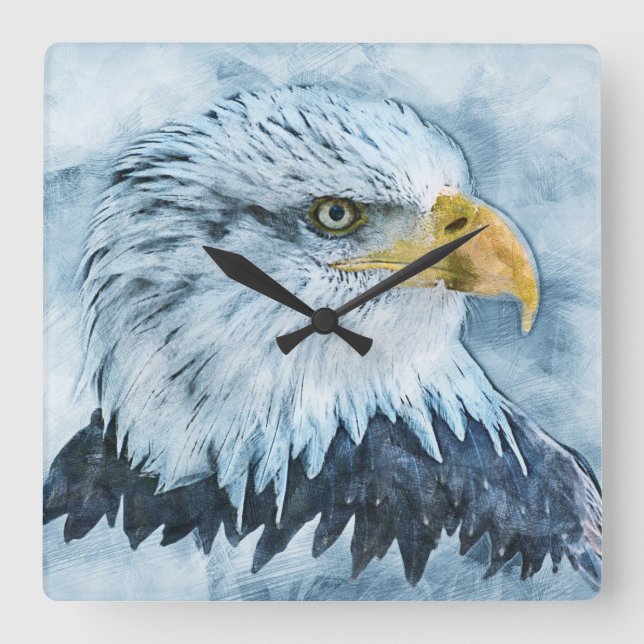 Eagle Bird Rock Cliff Nest Feather Square Wall Clock (Front)