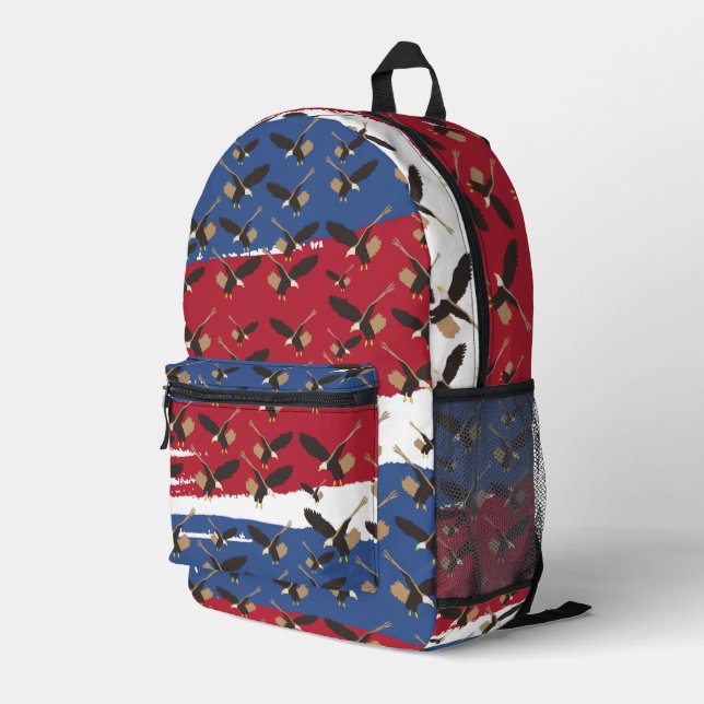 Eagle Bird USA Patriotic American Flag  Printed Backpack (Back Corner Right)