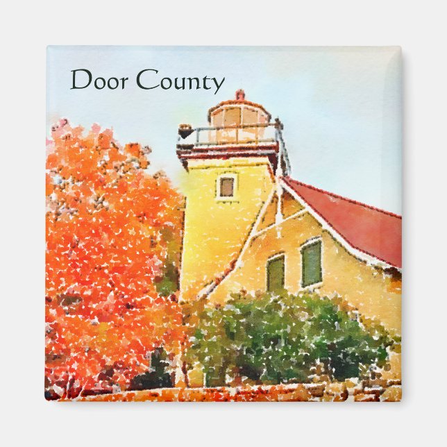 Eagle Bluff Lighthouse Watercolor Door County Magnet (Front)