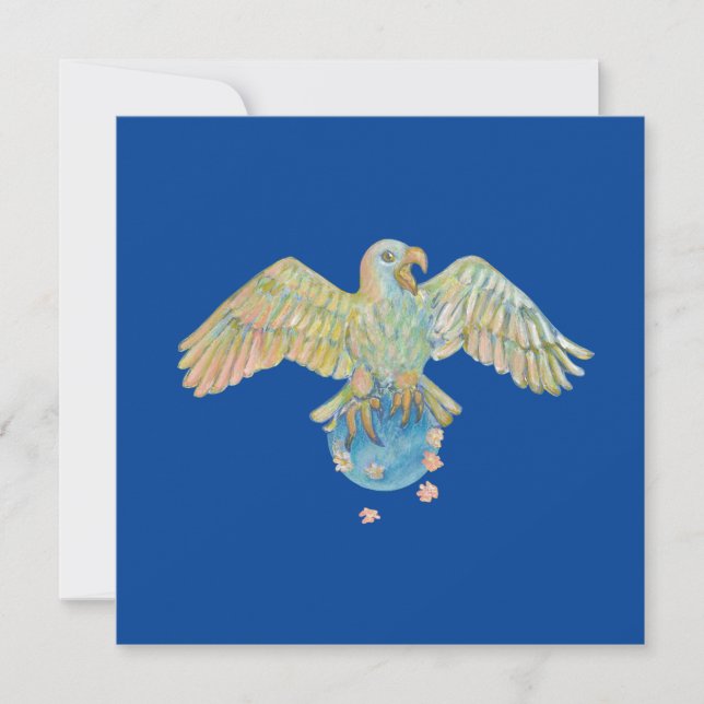 Eagle Carrying Earth Deep Blue Holiday Card (Front)