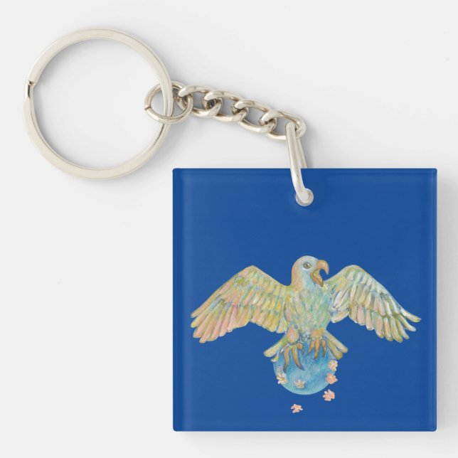 Eagle Carrying Earth Deep Blue Key Ring (Front)