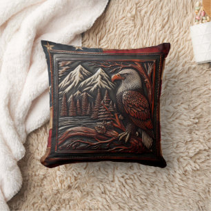 Eagle Carving With Mountain Backdrop Cushion