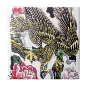 Eagle & Chrysanthemum tattoo design Tile