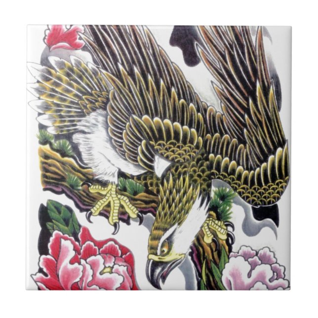Eagle & Chrysanthemum tattoo design Tile (Front)