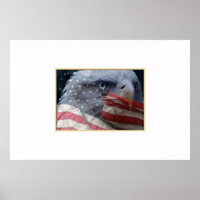 Eagle Close up with Flag Poster (Front)