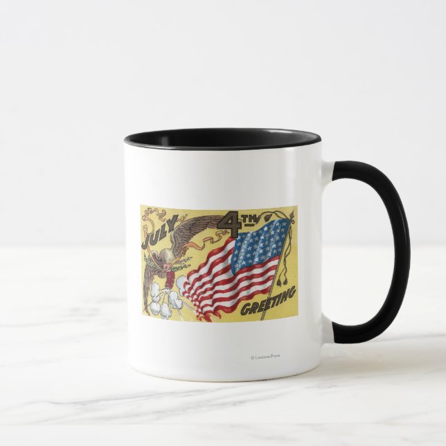 Eagle Emblem Holding Fireworks, Flag Mug (Right)
