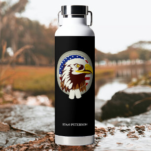 Eagle Emblem USA Flag Vertical Water Bottle