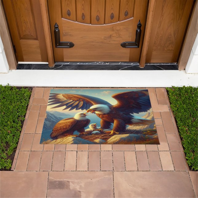Eagle Family Nesting Atop a Cliff During 36x24 Doormat (Outdoor)