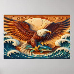 Eagle Family Nesting Atop a Cliff During 36x24 Poster