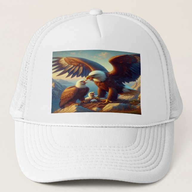 Eagle Family Nesting Atop a Cliff During 36x24 Trucker Hat (Front)